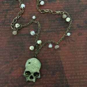 Wooden Skull Necklace oOaK upcycle boho